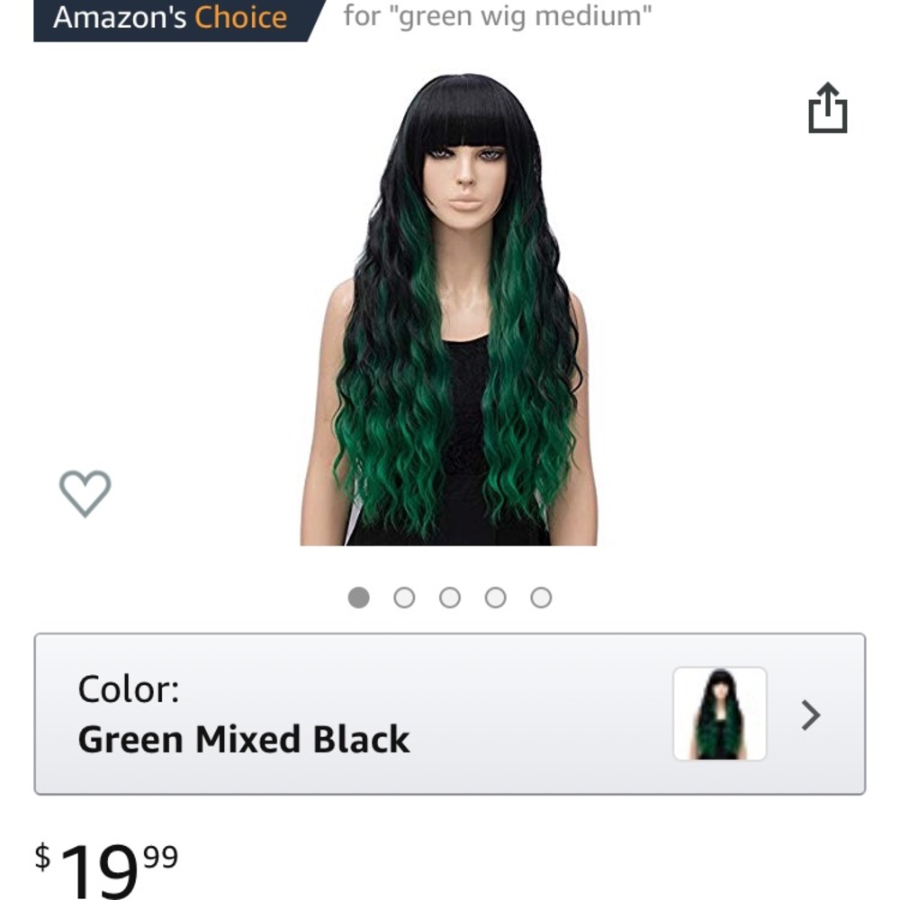 Wig with bangs, Black and teal
